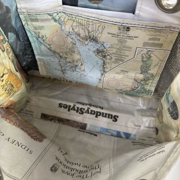 Couture Planet Nantucket Map Recycled Newspaper Tote Bag Purse Lucite Handle - Picture 3 of 14